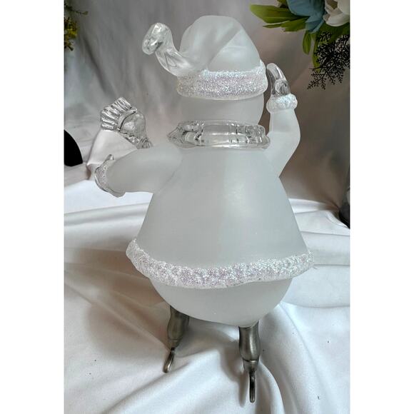 Vintage Christmas Around the World Skating Snowman Frosted Glass - Picture 12 of 16